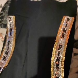 Black leggings with gold and silver sequence